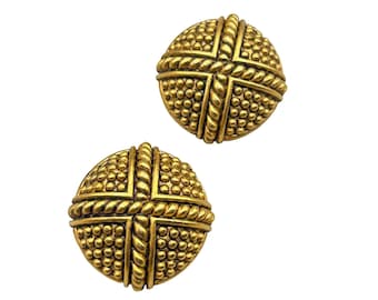 Vintage 1980s Round Gold Tone Clip On Earrings Signed Made in USA