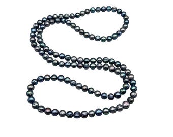 Peacock Pearls Necklace 42" Long Single Strand Cultivated Hand Knotted Irregular Pearls