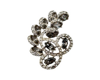 Smokey Gray Rhinestones Brooch Silver Tone Pin Brooch Vintage Costume Jewelry