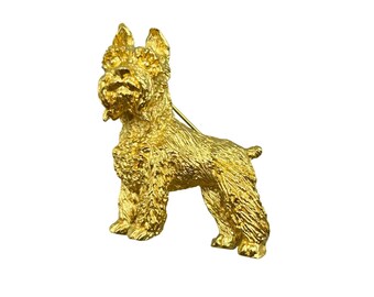 Trifari Dog Pin Brooch Schnauzer Gold Tone Animal Figural Pin