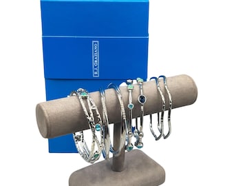 GRAZIANO Set Of 7 Bangles Bracelets Silver Tone Colors And Rhinestones With Original Box