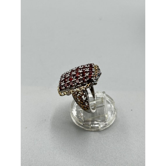 Rectangular Ring with Garnets Size 8 Sterling Sil… - image 3