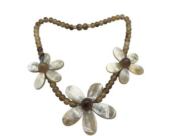 MARION GODART Paris Daisy Necklace French Horn Celluloid Flowers Statement