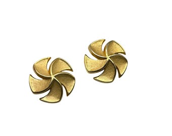 Trifari Clip On Earrings Gold Tone Vintage Signed Costume Jewelry Pinwheel Design