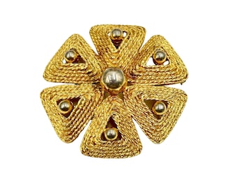 Signed Hattie Carnegie Gold Tone Flower Pin Brooch Pendant Large Statement Pin