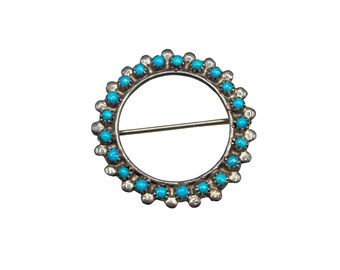 GILBERT ORTEGA Galleries Native American Turquoise Pin Brooch Snake Eye Round Circle
