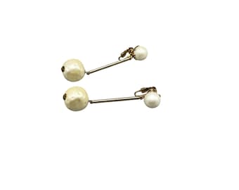 Vintage Clip On Pearl Drops Dangle Earrings Gold Tone 70s Costume Jewelry