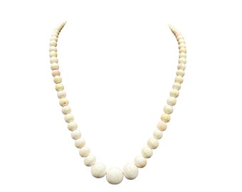 Antique Angel Skin Coral Necklace Graduated White Beads Sterling Silver Clasp