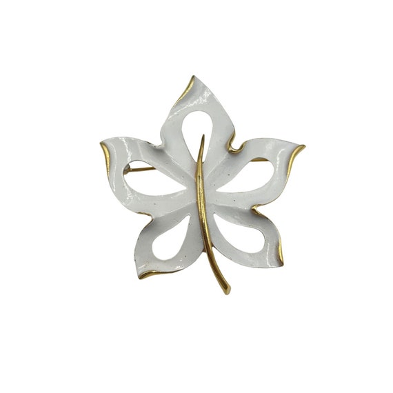 Signed NAPIER Leaf Brooch White Enamel Pin Designe