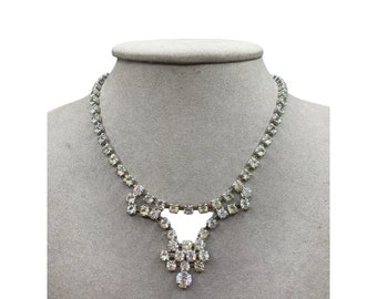 Vintage Rhinestone Choker Necklace Clear Stones and Crystals 70s Costume Jewelry