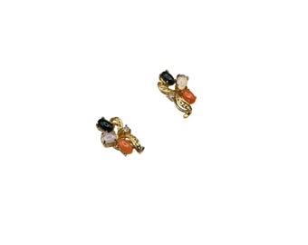 Vintage Faux Gemstone Stud Earrings Petite Colorful 80s Small Pierced Earrings