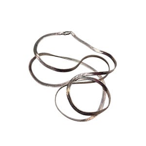 Long Herringbone Chain Necklace Sterling Silver 28&quot; Flat 3mm Wide chain