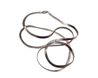 Long Herringbone Chain Necklace Sterling Silver 28" Flat 3mm Wide chain