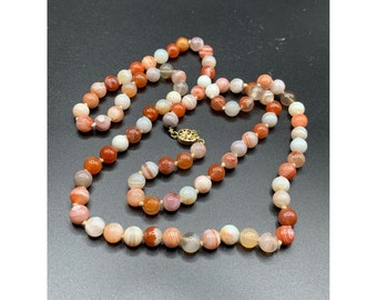 striped agate necklace 14K gold hand knotted round semi-precious stones necklace