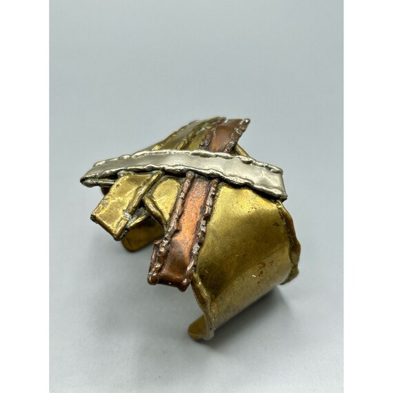 Vintage Brutalist Cuff Bracelet Mixed Metal Handc… - image 4