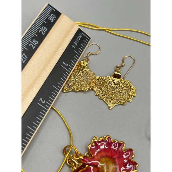 Gold Plated Dipped Leaf Necklace & Earrings Set W… - image 8