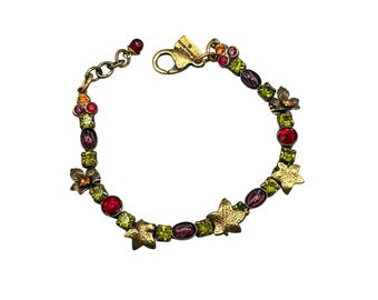 Mary DeMarco Vintage Inspired Bracelet with Glass Stones & Leaf Bronze Tone