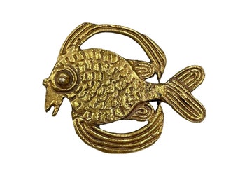 Vintage Ancient Fish Brooch ALVA STUDIOS Museum Replica Gold Tone Figural Brooch