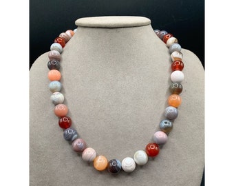 Striped Agate Necklace Genuine Polished Semi Precious Stone Necklace 18" long