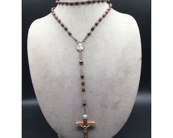 Lourdes Wood Rosary Religious Catholic Necklace Made in France Prayer Jewelry