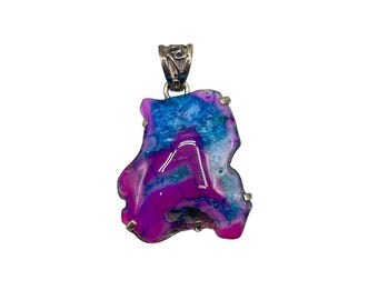 Rainbow Quartz Blue Purple Stone Pendant with Sterling Silver 925 Setting