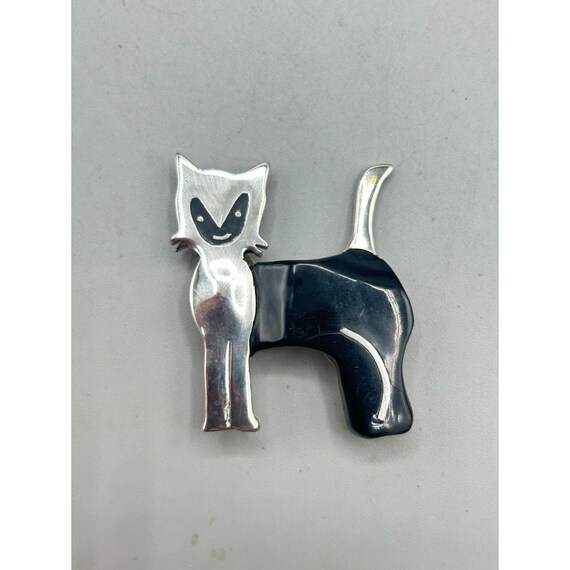 【限定特価】ヴィンテージブローチ　ブラックオニキス　メキシコシルバー メキシコ 925 スターリングシルバー 猫ピンブローチ ブラックオニキス