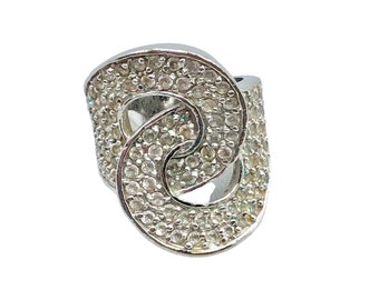 Interlocking Design Knot Ring Size 8 Silver Tone Metal with Clear Rhinestones