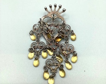 Sterling Silver Solje Brooch Heart with Crown Pin 925 Norway Vintage Jewelry