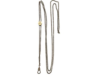Long Victorian Guard Ladies Watch Chain Locket Opera Necklace Swivel Clip w Opal