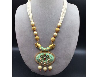 Rhinestones & Faux Pearls Multi Strand Necklace Colorful Indian Fashion Jewelry