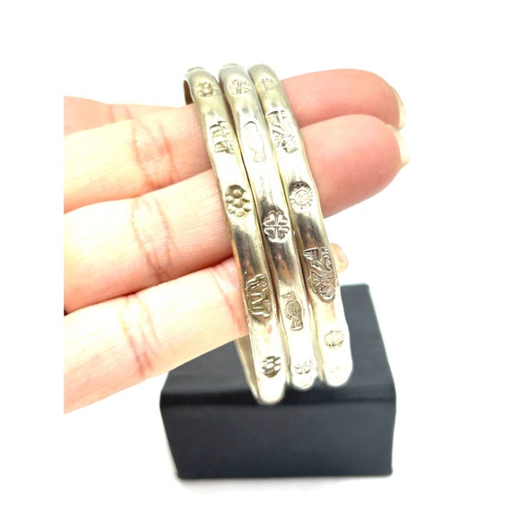 Mexican Bracelets Set of 3 Bangles Silver Tone St… - image 7