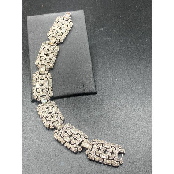 KTF Trifari Signed Art Deco Bracelet Rhodium Plat… - image 3