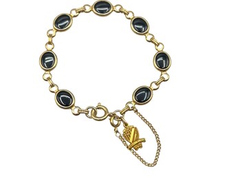 Vintage Black Bezel Set Glass Bracelet Oval Links With Beta Sigma Phi Charm