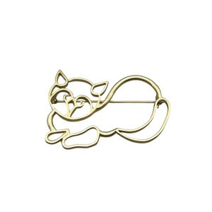 Cat Brooch Vintage Cat Pin Gold Tone Outlined Puffy Cat Jewelry