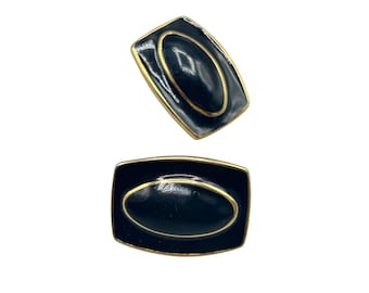 Vintage MONET Clip On Earrings Black Enamel Over Gold Tone Geometric Design