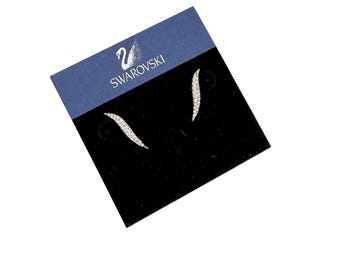 Swarovski Crystal Pave Stud Earrings Simple Elegant Wave Design New On Card