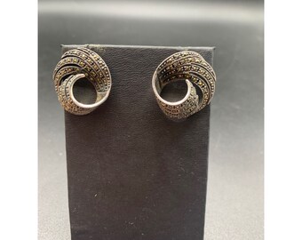 Judith Jack Sterling Silver Marcasite Earrings Curved Swirls Pierced Studs