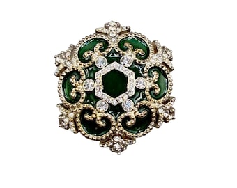 Vintage Christopher Radko Pin brooch plique a jour style green gold with crystals