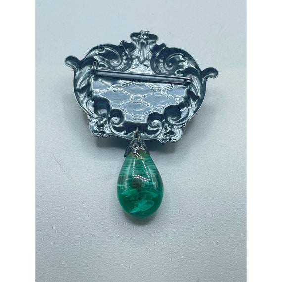 Vintage Jeweled Brooch Faux "Flawed" Emerald Drop… - image 7