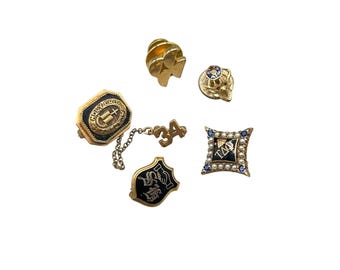 Vintage 10K Gold Fraternity And Religious Pin Lot With Pearl & Enamel Details