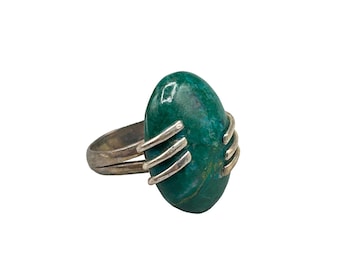 Handcrafted Eilat Ring Size 5.5 Sterling Silver Israel Green Stone 925 Jewelry