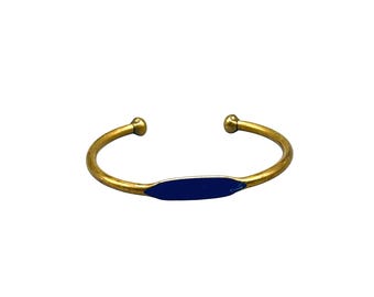 Brass Cuff Bracelet With Blue Enamel Color Small 6"