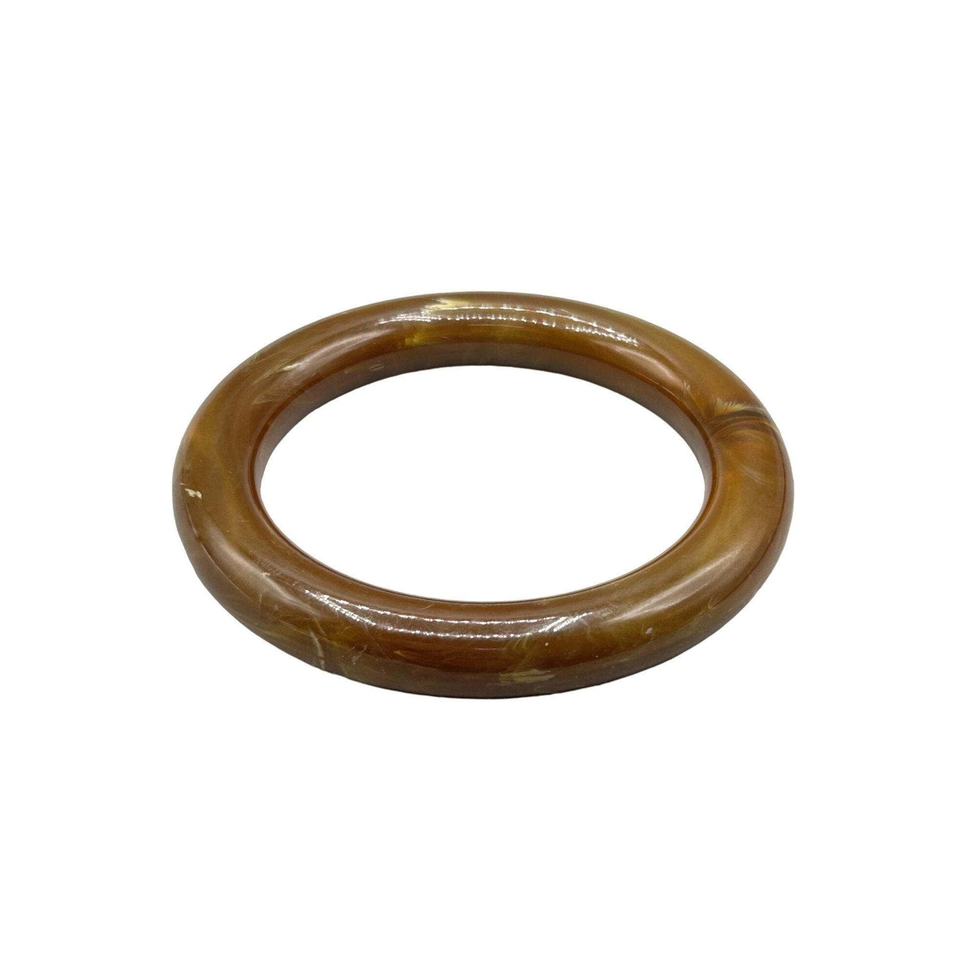 Vintage Marbled Plastic Bracelet Tubular Design Brown Bangle Chunky Plastic  