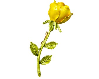 Vintage Enamel Flower Brooch Pin Yellow Tulip Rose Bud 70s Flower Power