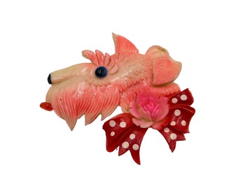 Occupied Japan Dog Brooch Vintage Celluloid Plastic Pink Animal Jewelry 1 Piece