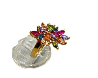 Vintage Costume Cocktail Ring Size 8 Colorful Faux Glass Gemstones Gold Plated