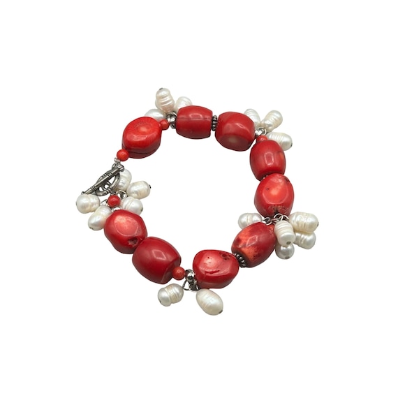 Genuine Dyed Red Coral Chip Bracelet Sterling Silver Genuine Dyed Red Coral Chip Bracelet Sterling Silver