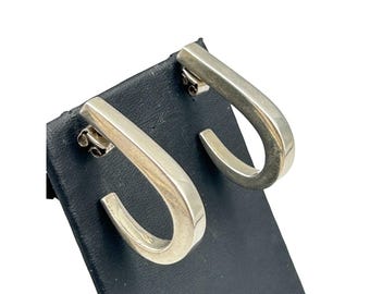 Solid Sterling Silver 925 Hook Shaped Earrings Open Hoops Pierced Hand Made