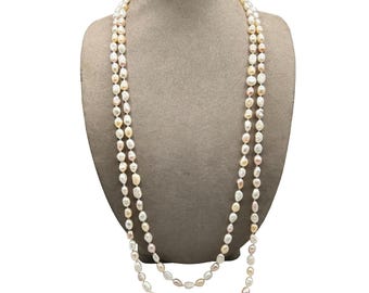 Genuine Cultivated Irregular Pearls Necklace 60" Handknotted Strand