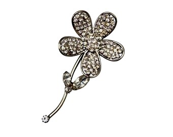Vintage WEISS Flower Pin Brooch Silver Tone Clear Rhinestones Daisy Flower